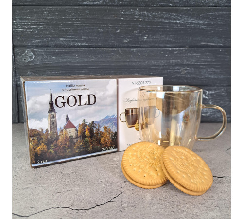 Набор чашек GOLD (2 ШТ) VТ-5305-270 с двойным дном 270 мл.