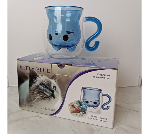 Набор чашек VT-5318-250 KITTY BLUE с двойным дном 2 шт. 250мл Vittora
