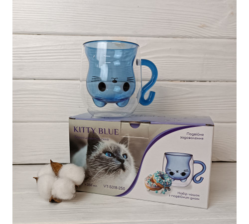 Набор чашек VT-5318-250 KITTY BLUE с двойным дном 2 шт. 250мл Vittora