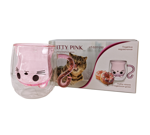 Набор чашек VT-5317-250 KITTY PINK с двойным дном 2 шт. 250мл Vittora