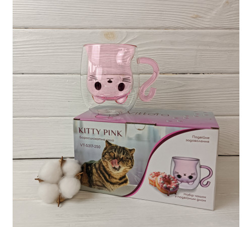 Набор чашек VT-5317-250 KITTY PINK с двойным дном 2 шт. 250мл Vittora