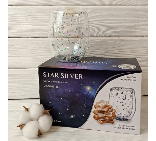 Набор стаканов VT-5409-350 STAR SILVER с двойным дном 2 шт. 350мл Vittora
