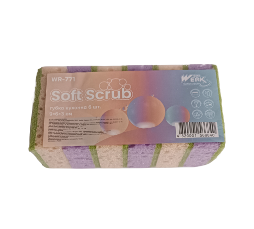 Губка кухонная Soft Scrub 6 шт WR-771 (9х6х3 см) Werk