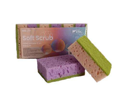 Губка кухонная Soft Scrub 6 шт WR-771 (9х6х3 см) Werk