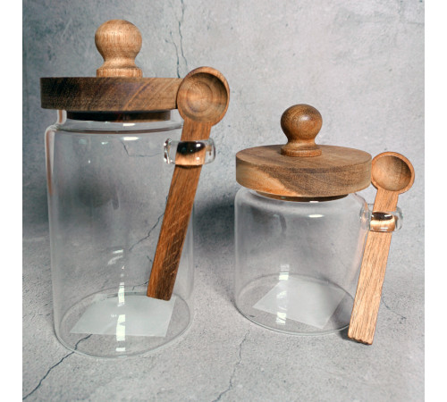Ємність скляна з дерев'яною кришкою та ложкоюVT-9273 Vittora 730 мл