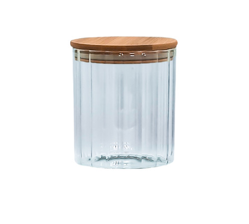 Ємність скляна з дерев'яною кришкою (кругла смугаста) VT-7607 Vittora 700 мл