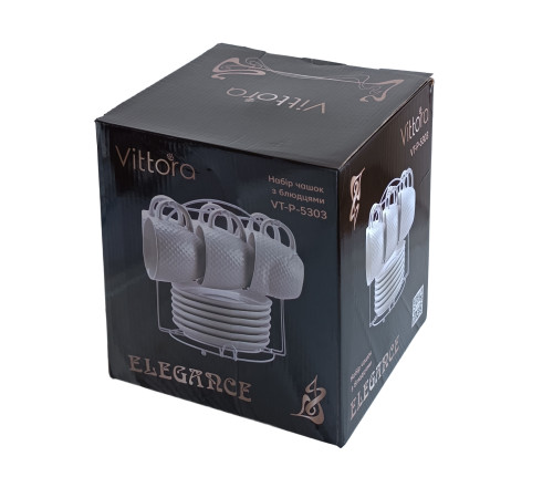 Набір Elegance VT-P-5303 6 чашок з блюдцями на підставці Vittora