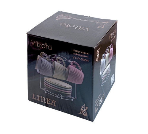 Набір Linea VT-P-5304 6 чашок з блюдцями на підставці Vittora