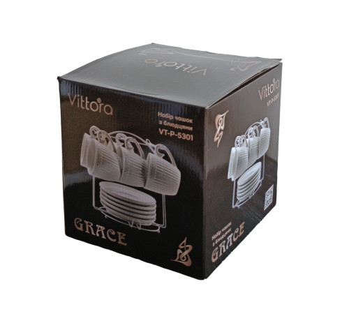 Набір Grace VT-P-5301 6 чашок з блюдцями на підставці Vittora