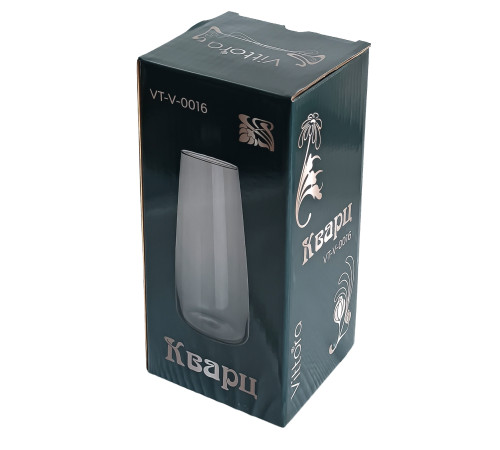 Ваза скляна VT-V-0016 Кварц (димчата) 22см Vittora