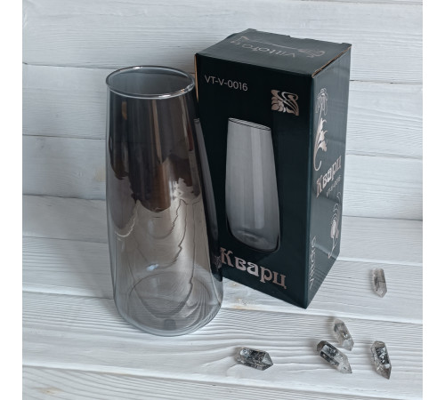 Ваза скляна VT-V-0016 Кварц (димчата) 22см Vittora