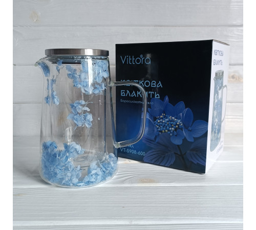 Глечик VT-5908-600 Квіткова блакить з подвійними стінками Vittora 0.6 л.