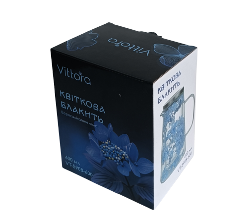 Глечик VT-5908-600 Квіткова блакить з подвійними стінками Vittora 0.6 л.