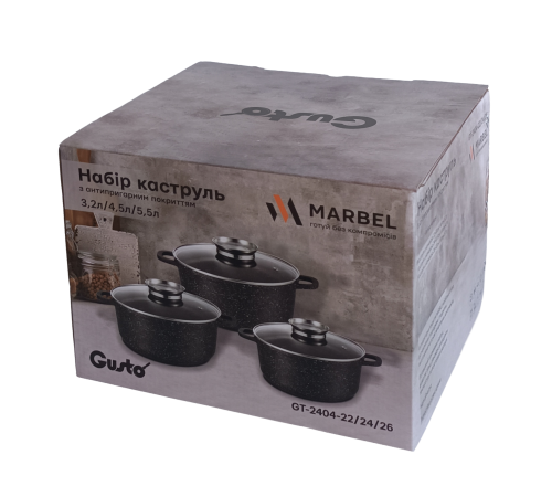 Набір каструль GT-2404-22/24/26 покриття MARBLE, 6пр. (3.2л/4.5л/5.5л) Gusto