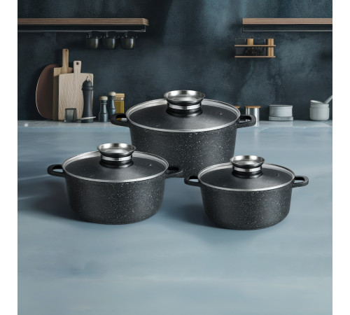 Набір каструль GT-2404-22/24/26 покриття MARBLE, 6пр. (3.2л/4.5л/5.5л) Gusto
