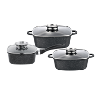 Набір квадратних каструль GT-2504-18/22/24 покриття MARBLE, 6пр. (2.0л/3.5л/4.4л) Gusto