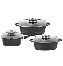 Набір квадратних каструль GT-2504-18/22/24 покриття MARBLE, 6пр. (2.0л/3.5л/4.4л) Gusto