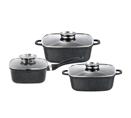 Набір квадратних каструль GT-2504-18/22/24 покриття MARBLE, 6пр. (2.0л/3.5л/4.4л) Gusto