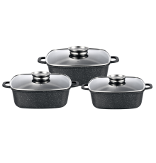 Набір квадратних каструль GT-2504-22/24/26 покриття MARBLE, 6пр. (3.5л/4.4л/5.4л) Gusto