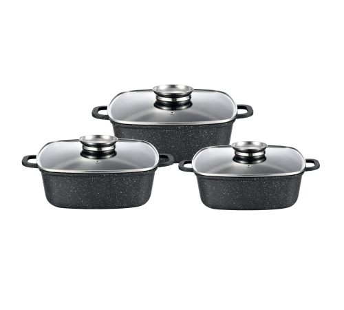 Набір квадратних каструль GT-2504-22/24/26 покриття MARBLE, 6пр. (3.5л/4.4л/5.4л) Gusto