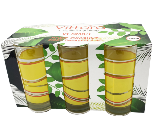 Набор стаканов VT-5320/1 Желтые параллели 230 мл Vittora 6 шт            
